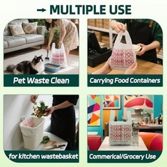 Medium Size 100 Count Plastic Bags with Handles, T-Shirt Bags, Thank You bags, S