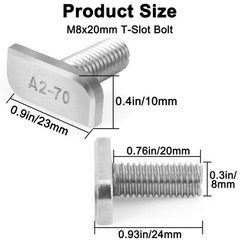 20Pcs M8x20 304 Stainless Steel T-Slot Bolt M8x20mm Bolt T-Shaped Bolt Screw