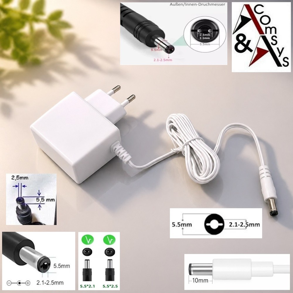 3V 4.5V 5V 6V 9V 12V 18V 24V 1A 1.2A 2A DC Voltage Plug Power Supply 5.5 White