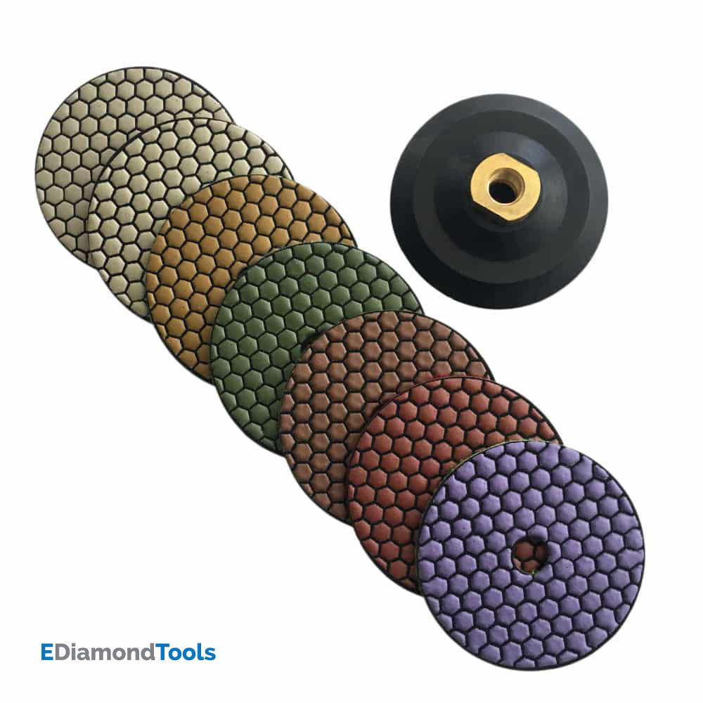 4″ Dry Stone Polishing Set (7pc) #50 100 200 400 800 1500 3000 w Rubber Backer