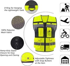 OPLERAI Safety Vest Unisex SIZE 4XL Sleeveless Yellow Multi-Function Pockets NEW