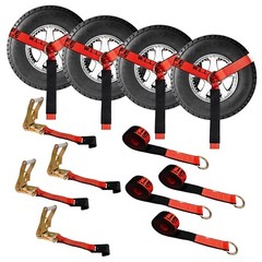 USA 4 Pack 2″ x10′ Side Mount Wheel Net Tie Down Ratchet w/Flat Hook Lasso Strap