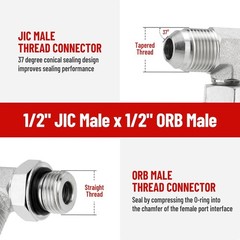 10 Pack 90 Degree Elbow Hydraulic Hose Fittings: 1/2″ JIC 37° Male x #8 SAE/ORB