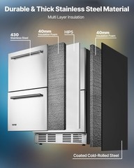 VEVOR 24 Inches Drawer Refrigerator Stainless Steel Dual Drawer Fridge for Home