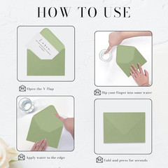 A7 Sage Green Envelopes 100 Pack, 5X7 V Flap Printable Envelopes for Invitation