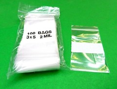 100 3×5 White Block Bags 2mil Clear Reclosable Poly Writeable 3″ x 5″ Resealable