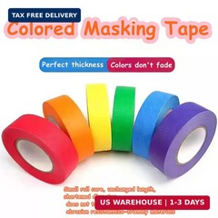 6 Rolls Colored Masking Tape，colored Red, orange, yellow, green, blue, purple