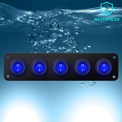 12V 20A Waterproof LED Toggle Rocker Switch Panel 5 Gang Amp Waterproof
