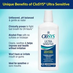 CloSYS Ultra Sensitive Mouthwash, Unflavored Alcohol Free, Soothe 2 Pack 32 Oz