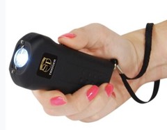POWERFUL SQUEEZE POLICE Defense Black Stun Gun Rechargeable LED FLASHLIGHT w/Pin