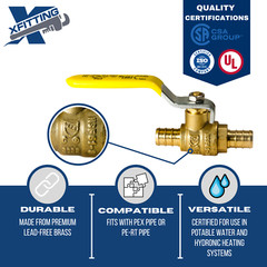5 PIECES 1/2″ PEX SHUT OFF BALL VALVE , PEX B, FULL PORT, LEAD-FREE BRASS