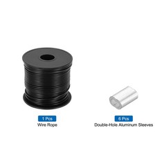 131Ft(40M) Wire Rope 304 Stainless Steel Cable 1/12″ 6pcs Sleeve Black
