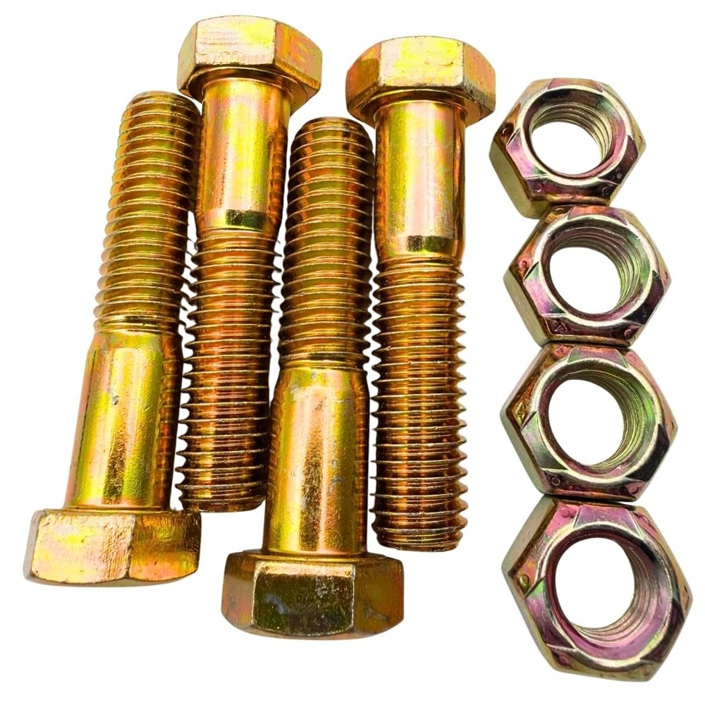 4 Pack of 1/2″-13 x 2-1/4 Grade 8 Heavy Duty Hex Bolts Plus All Metal Lock Nuts