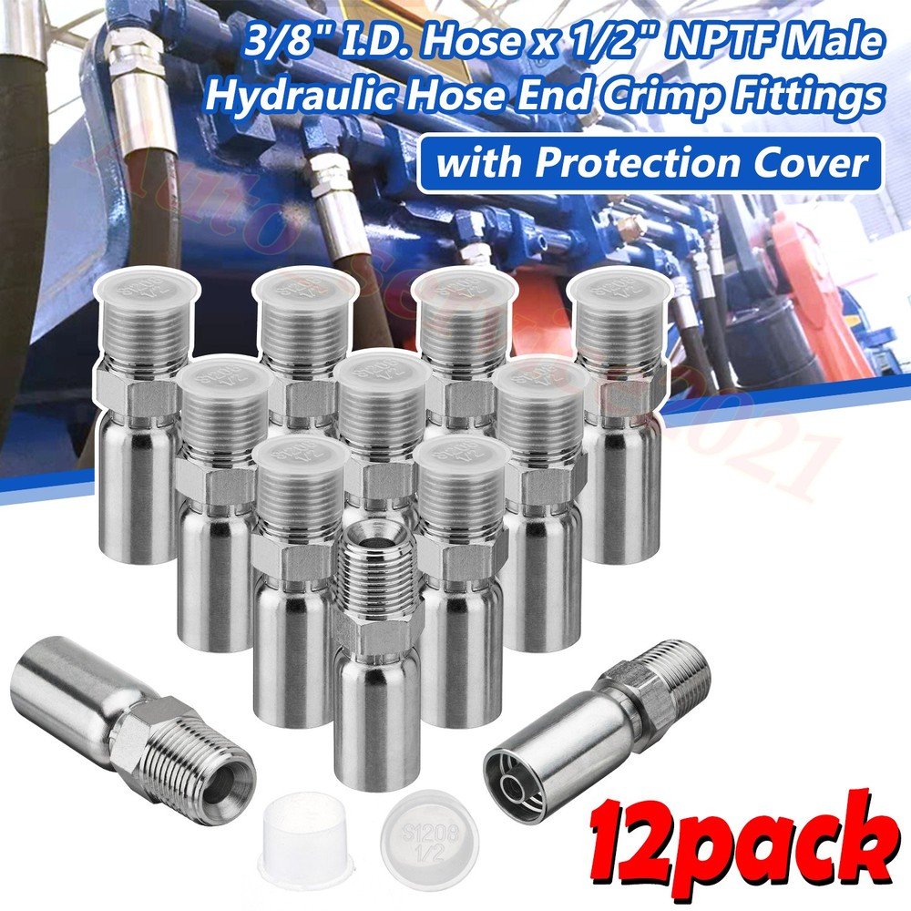 12 Pack 1/2″ NPTF Hydraulic Hose End Fittings 3/8″ I.D. Hose X 1/2″ NPTF Male US