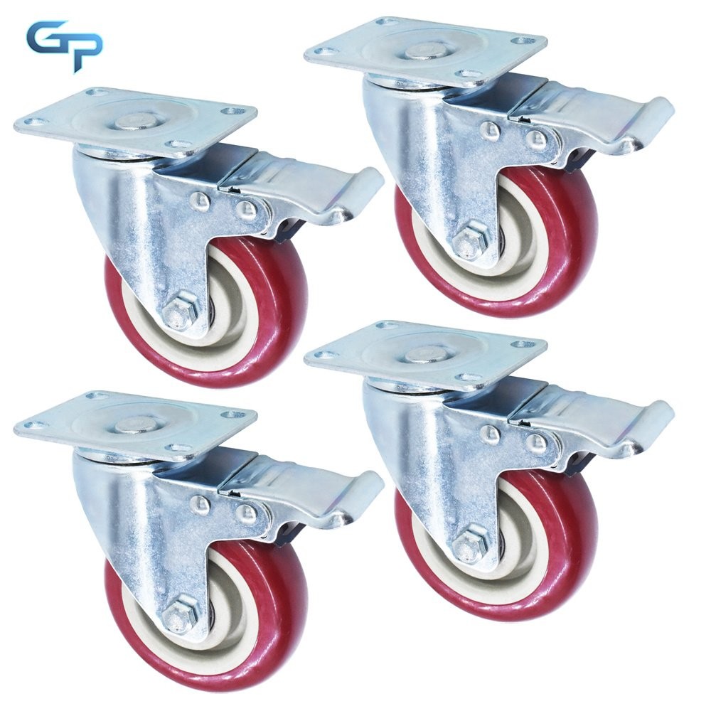 4 Pcs 4 Inch Caster Wheels Locking Casters With Brake Swivel Plate Castors