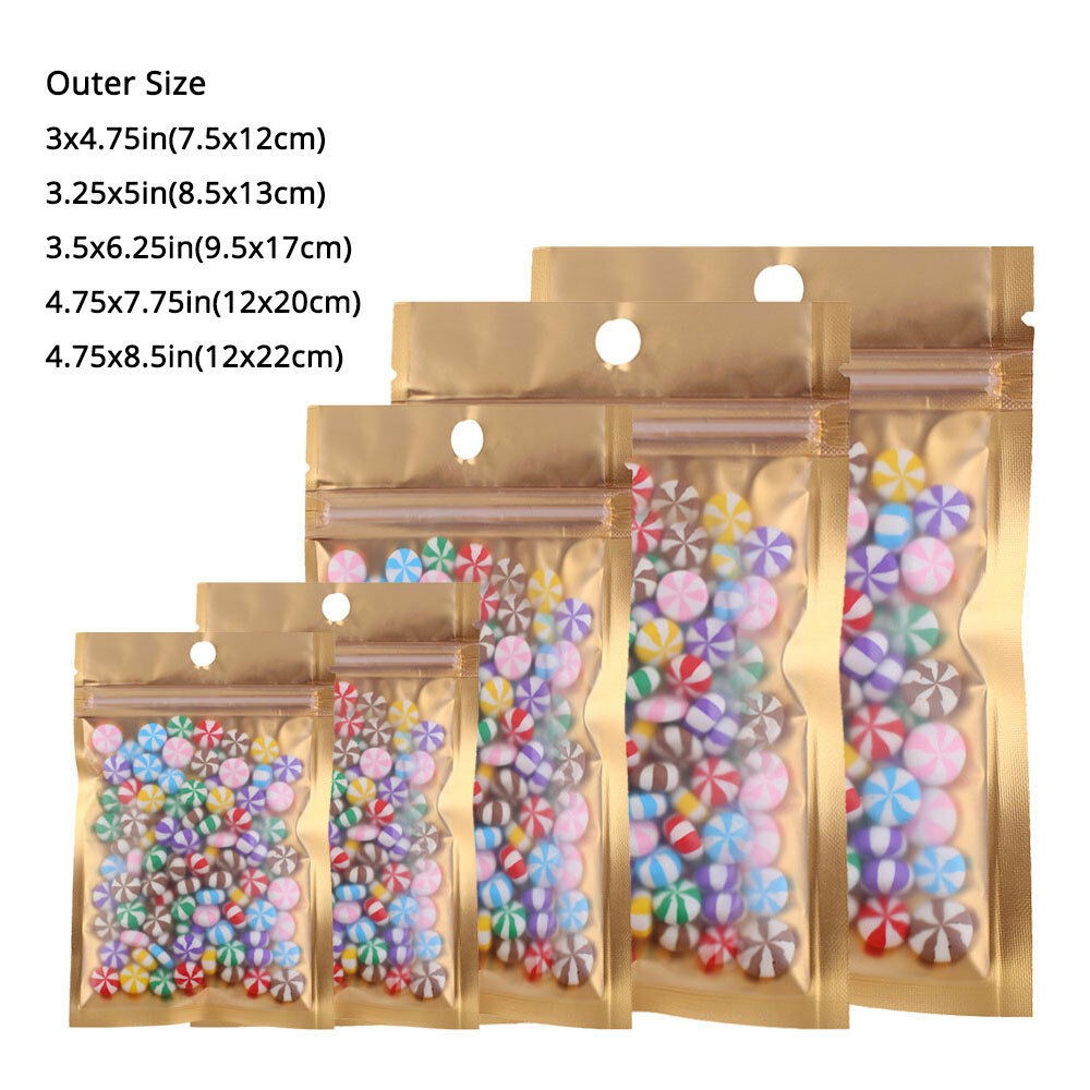 Versatile Plain Style Foil Zipper Bags Gold With Hanging Hole Multipurpose