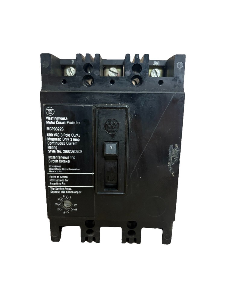 Westinghouse Motor Circuit Protector 3 Pole 3AMP 600V MCP0322C 