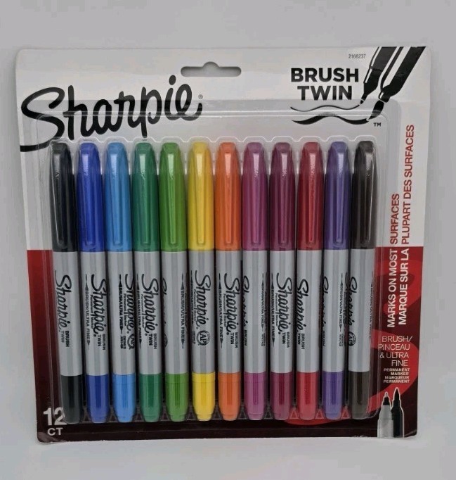Sharpie Permanent Markers, Brush & Ultra Fine Tips, 12-Pkg Assorted Colors NEW