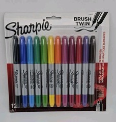 Sharpie Permanent Markers, Brush & Ultra Fine Tips, 12-Pkg Assorted Colors NEW
