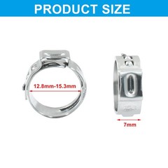 Litoexpe 50 Pcs Single Ear Hose Clamp 12.8mm-15.3mm, Silver