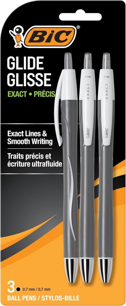 BIC Glide Exact Retractable Ball Point Pen, Fine Point Pens (0.7 Mm), Black, For