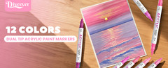 Pink Acrylic Paint Pens, Water Based 12 Colors Dual Tip Acrylic Paint Markers