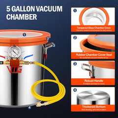 5 Gallon Vacuum Chamber with Tempered Glass Lid,304 Stainless Steel
