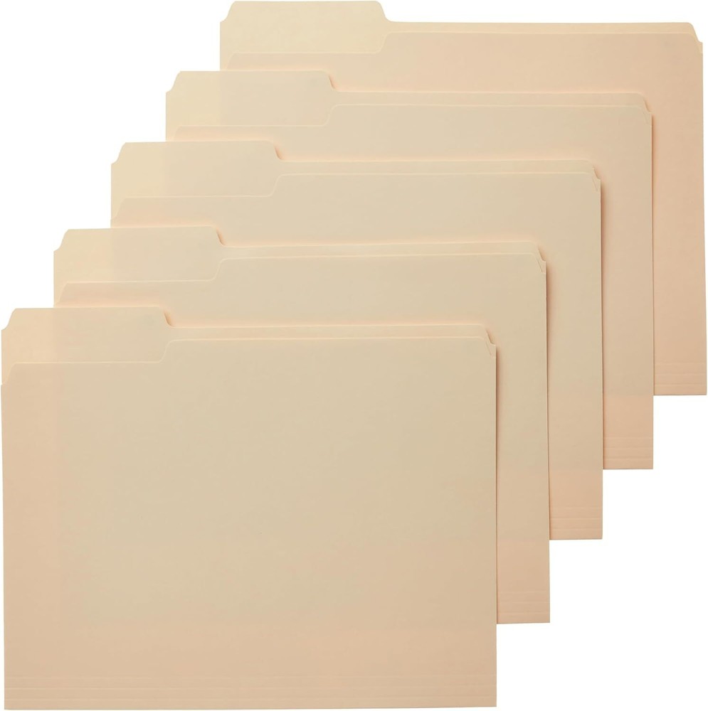 Amazon Basics 1/3-Cut Tab, Assorted Positions File Folders, Pack of 100