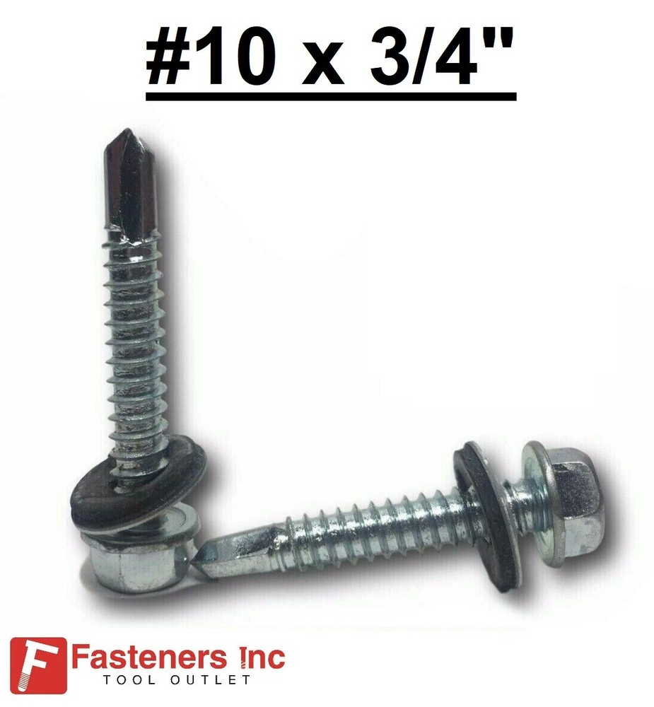 #10-16 x 3/4″ Hex Rubber Washer Self Drilling Screws Roofing Siding 5/16″ Drive