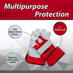 Deluxe, Single Palm Split Leather Cuff Work Gloves, Red/Gray (1 Pair)