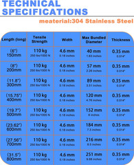 Metal Zip Ties of 100 Pcs, 11.8 Inch 304 Stainless Steel Cable Ties, Heavy Duty