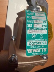 Watts 0369010 – 3/4″ 474AM2 Pressure Relief Valve 125 psi 1,700,000 BTU/H