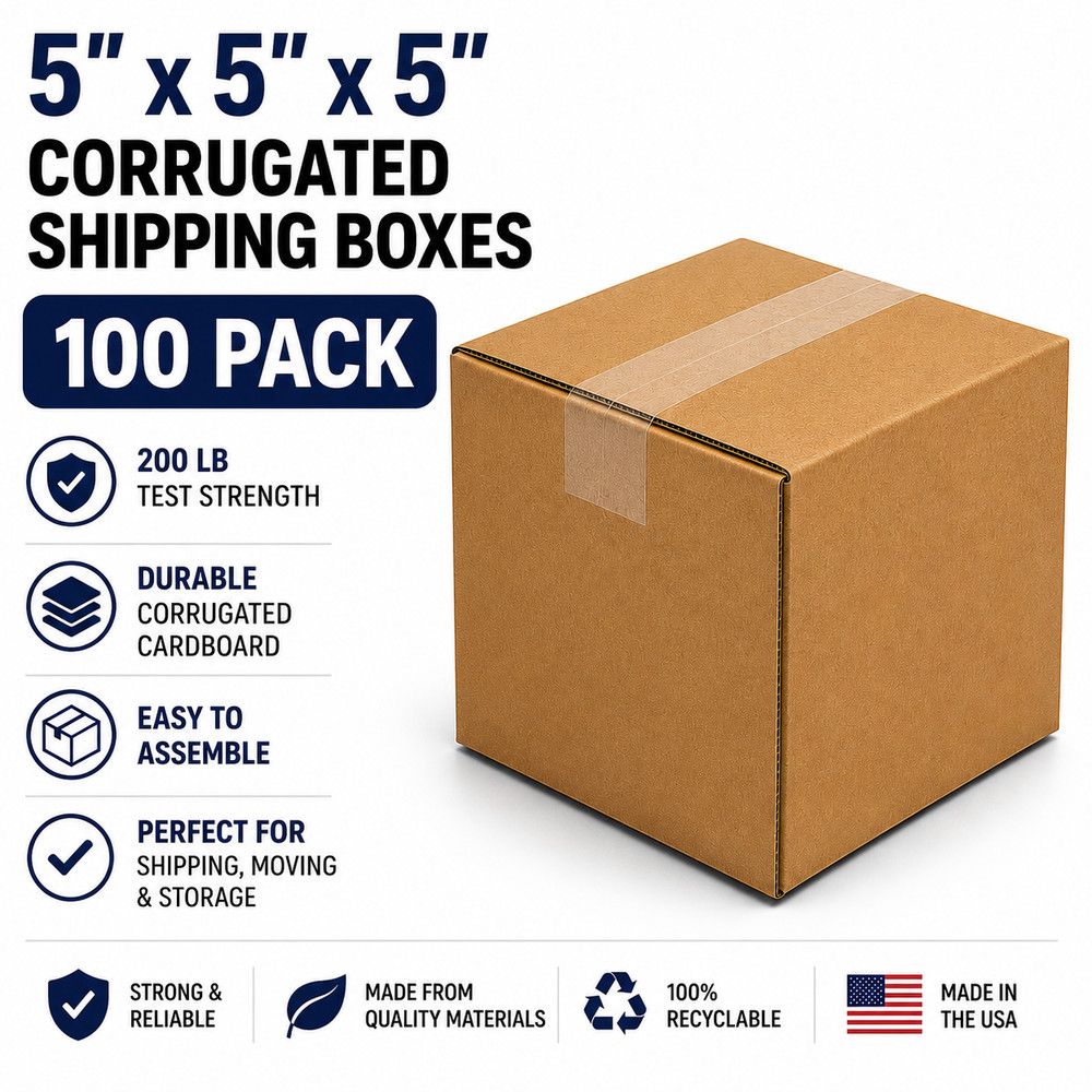 5x5x5 Corrugated Shipping Boxes 100 Pack 200 lb Test Heavy Duty Moving Packing B
