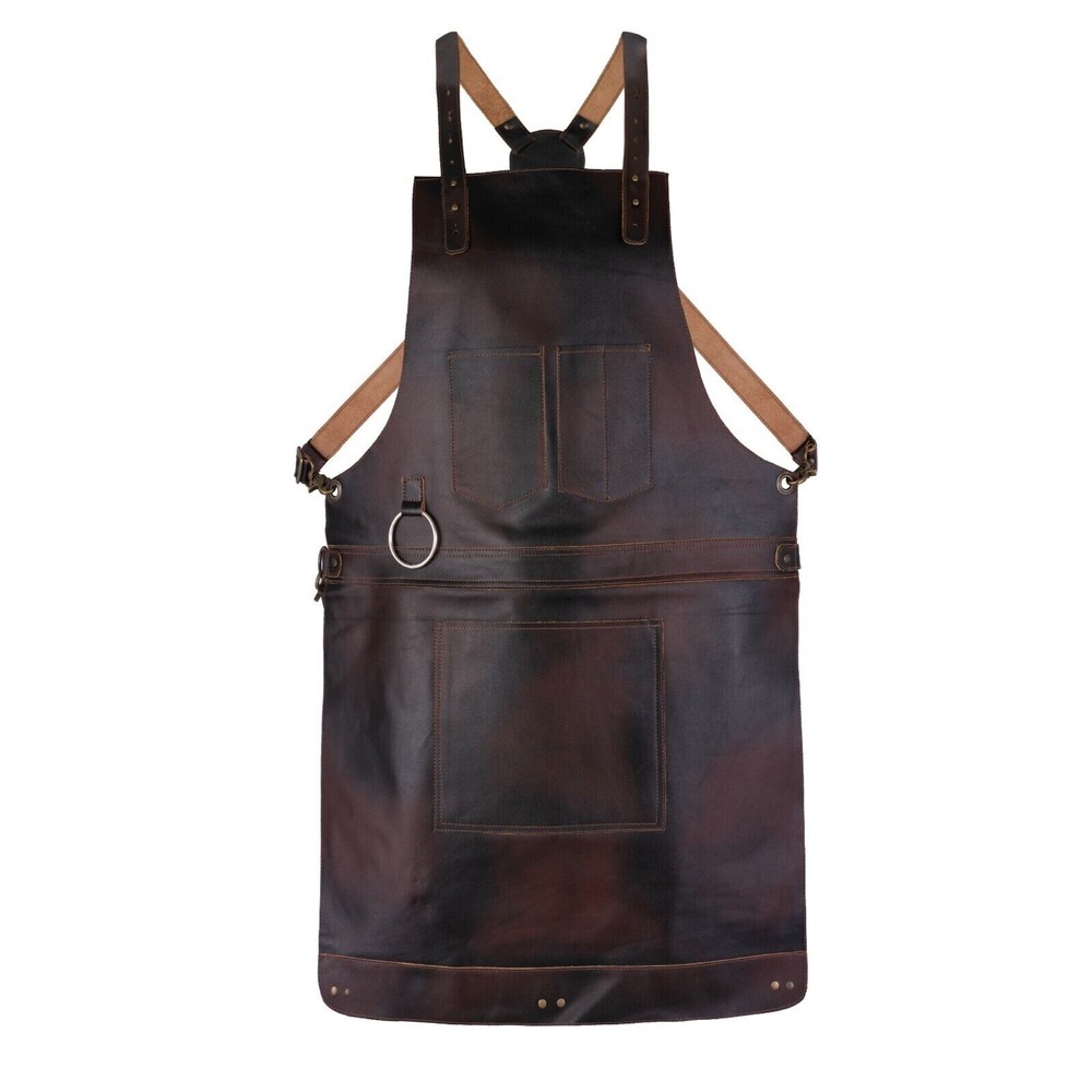 New Leather Apron Brown Genuine Leather Apron Pockets Cowhide Butcher Chef BBQ
