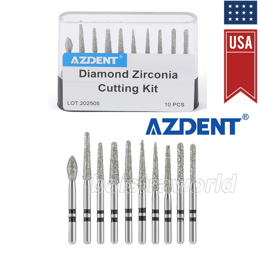 Dental Diamond Zirconia Cutting Burs Kit Friction Grip 1.6mm 10Pcs/Pack