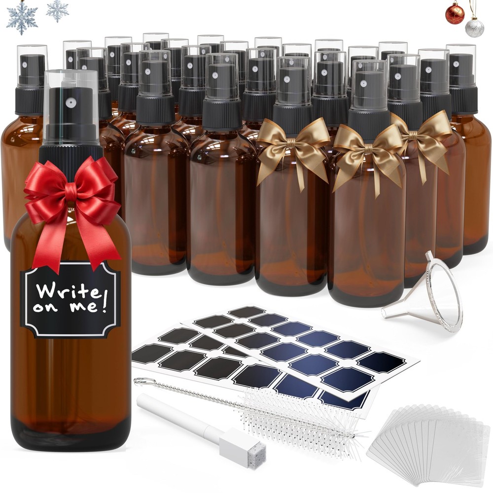 Nevlers 4 Oz Amber Spray Bottles 24 Pack | Glass Bottle 4 oz.,