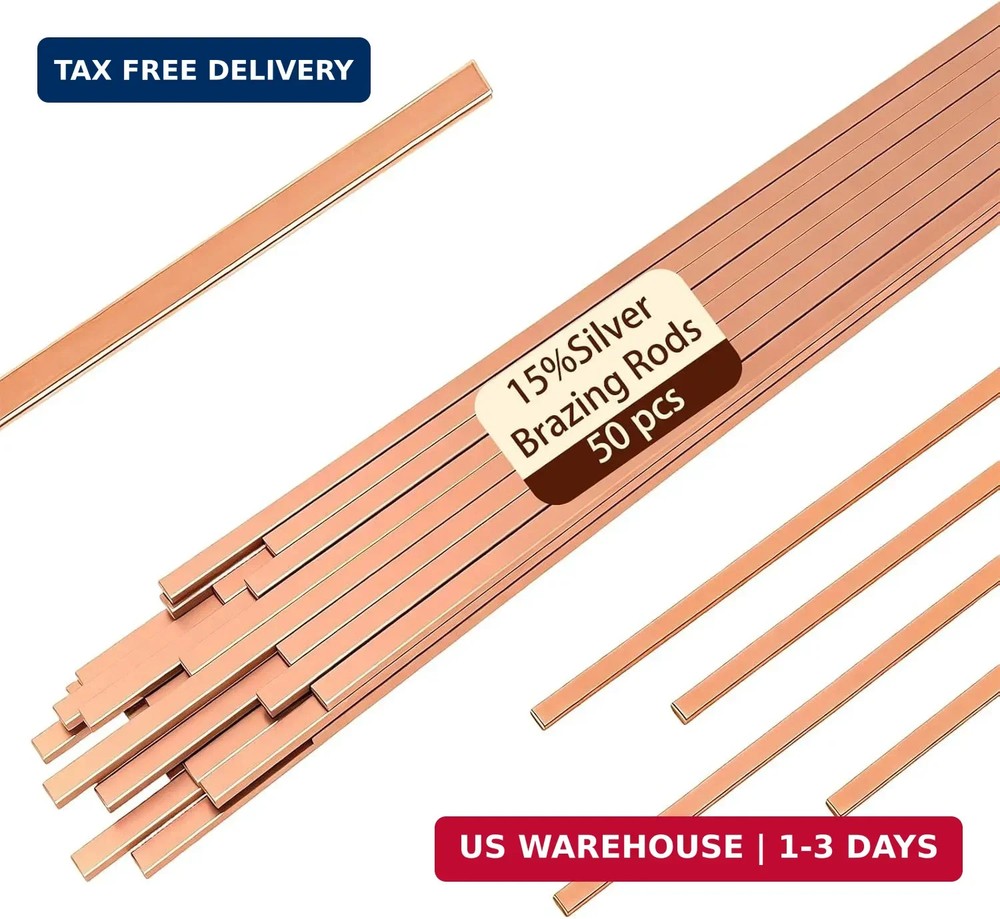 50 Sticks Brazing Rods BCuP-5 15% Silver Solder Phos Copper Flat Welding Rods 0.