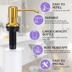 Soap Dispenser for Kitchen Sink Brushed Gold, Built in Stainless Steel Kitchen