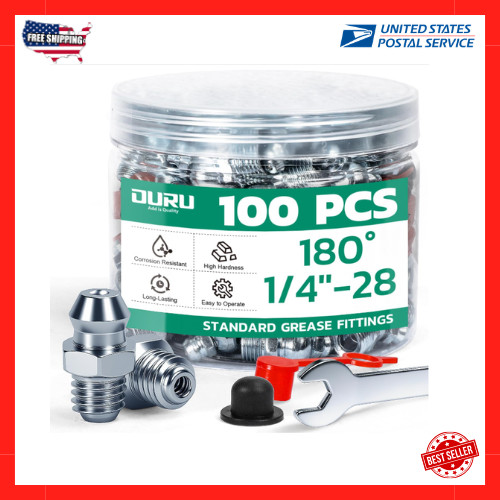 Grease Fittings Kit 100PCS 1/4-28 SAE Zerk Straight with Caps High-Performance