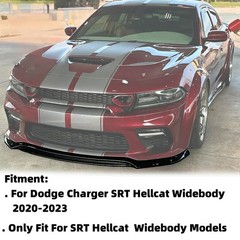 3Pcs V4 Style Front Bumper Lip Glossy Black Dodge Charger SRT Hellcat Widebody