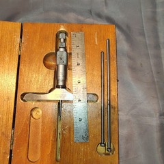 The L S Starrett Co. No. 445 Depth Micrometer 0 – 3″ With Wooden Box Vintage