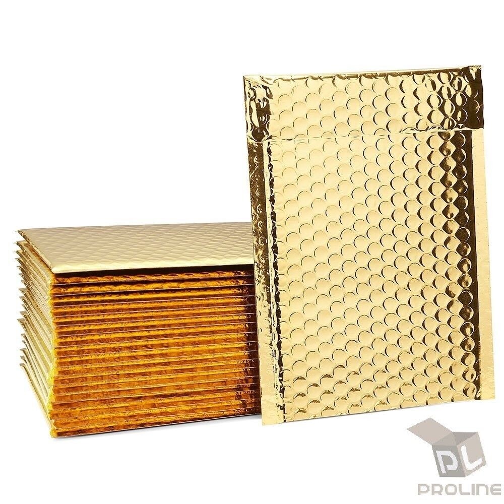 25 #000 Glamour Metallic Gold Poly Bubble Mailers Envelopes Bags 4×8 Extra Wide