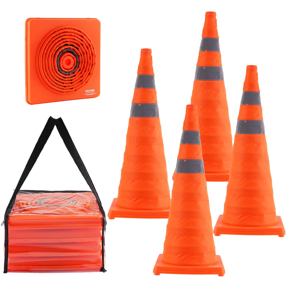 VEVOR Safety Cones 4 pcs 28″ Collapsible Traffic Cones with Reflective Collars
