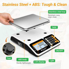 Commercial Food Scale 66Lb/30Kg, High Precision Digital Price Computing Scale
