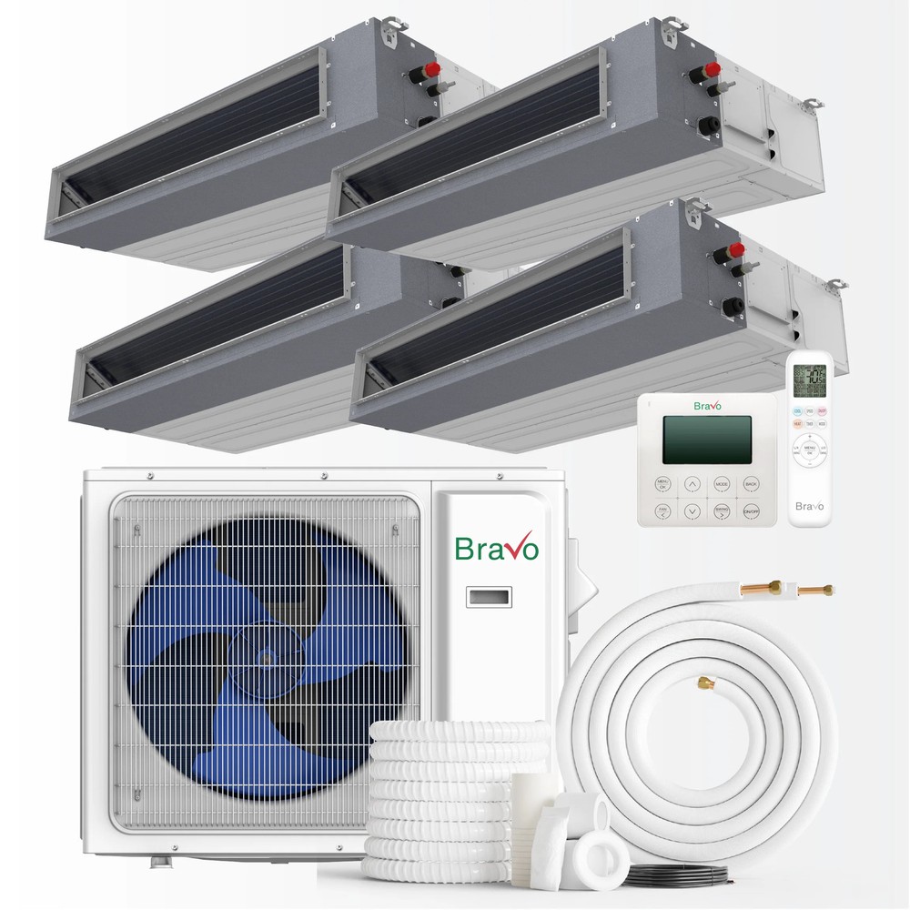 Bravo 4-Zone Ducted Mini Split AC & Pump 36000 BTU Slim Duct 12K+12K+12K+18K