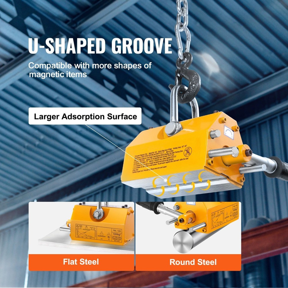 Magnetic Lifter, 2200lbs/ 1000kg Pulling Capacity, 2.5 Safety Factor, Neodymium