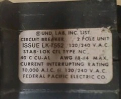 Federal Pacific NA240 Circuit Breaker Stab-lok Thin