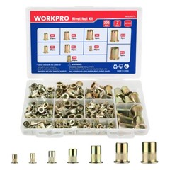 WORKPRO 220PCS Metric Rivet Nuts Zinc Plated Steel Flat Head Threaded Insert Nut
