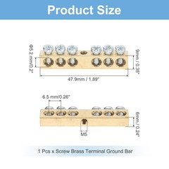 1 Pcs Terminal Ground Bar 6 Positions M4 47.9x6x9mm Screw Block Barrier Brass