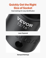 VEVOR Impact Drive Socket Set 1/2 Inches 19 Piece 1/2” SAE 19PC CR-V, Black